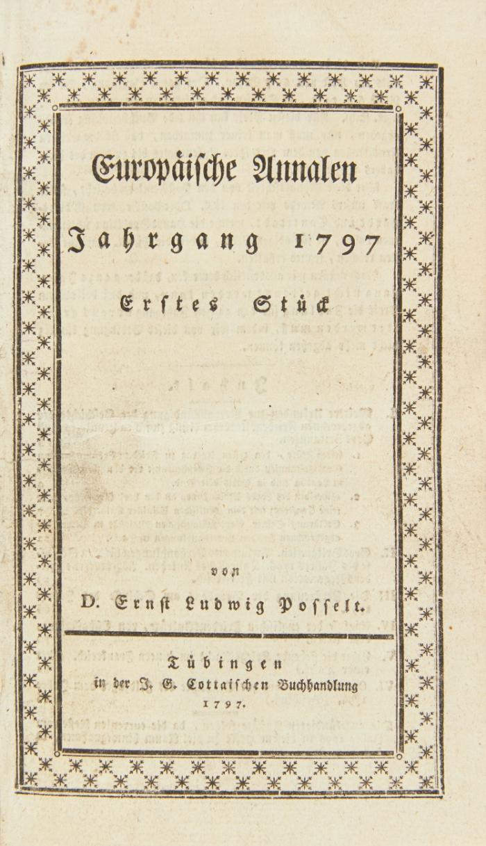 Europäische Annalen. Jahrgänge 1-15,1 (von 26) in 29 Bänden. Mit 12 Heften je Jahrgang (wenige Doppelhefte).