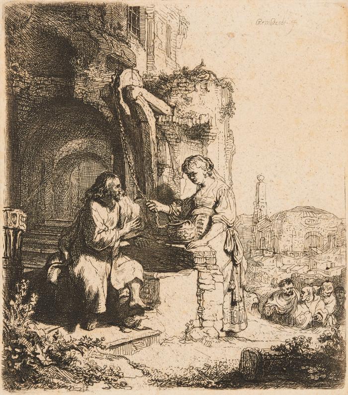 Christus und die Samariterin zwischen Ruinen.