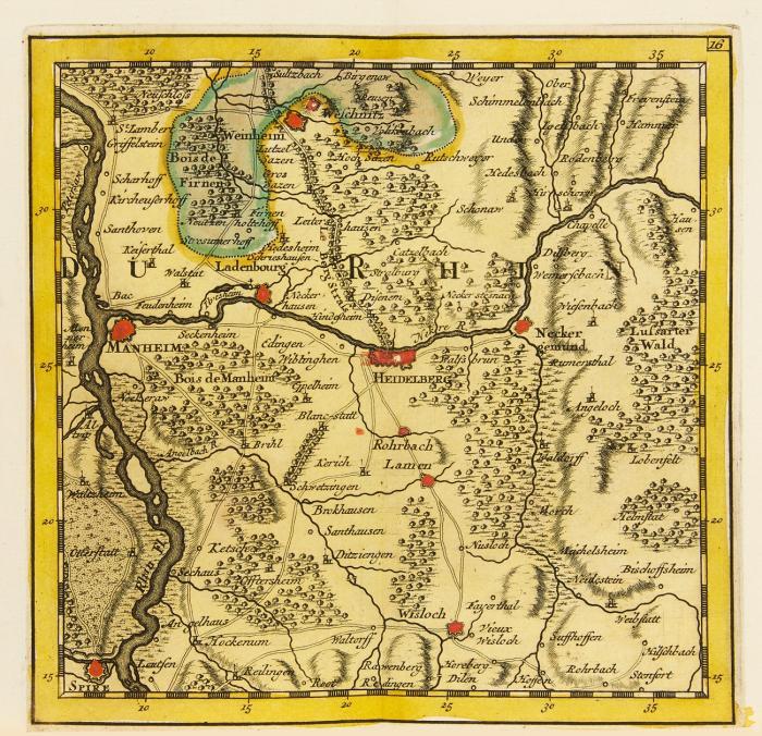 Le Flambeau de la guerre allumee au Rhin; representee en 36 nouvelles cartes geographiques, dans les quelles en voit le Rhin depuis Bon jusqu'á Basle et les autres places aux environs.