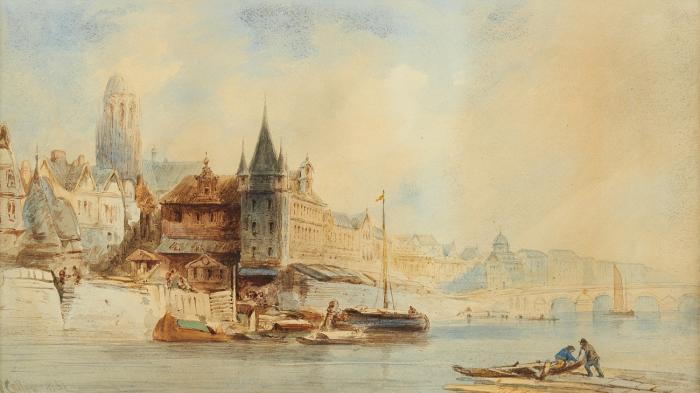 Frankfurt am Main. - Gesamtansicht mit dem Main im Vordergrund. 1851.