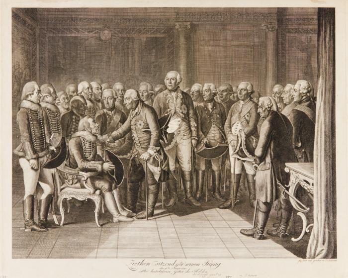 Ziethen sitzend vor seinem König den 25ten Januar 1785.