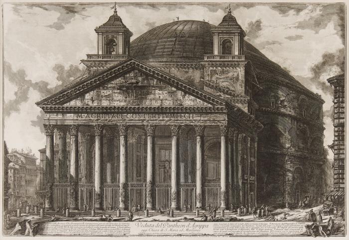 Veduta del Pantheon d'Agrippa oggi Chiesa di S. Maria ad Martyre. (Das Pantheon, Außenansicht).