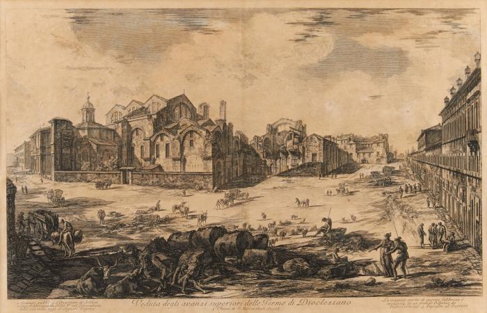 Veduta degli avanzi superiori delle Terme di Diocleziano (Diokletiansthermen).