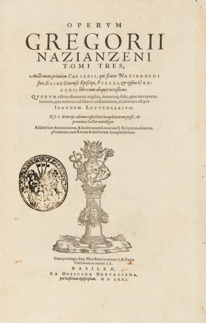 Opervm tomi tres ...qua interpretationem ... elaboratis est per Ioannem Levvenklaivm. 3 Tle in 1 Bd.