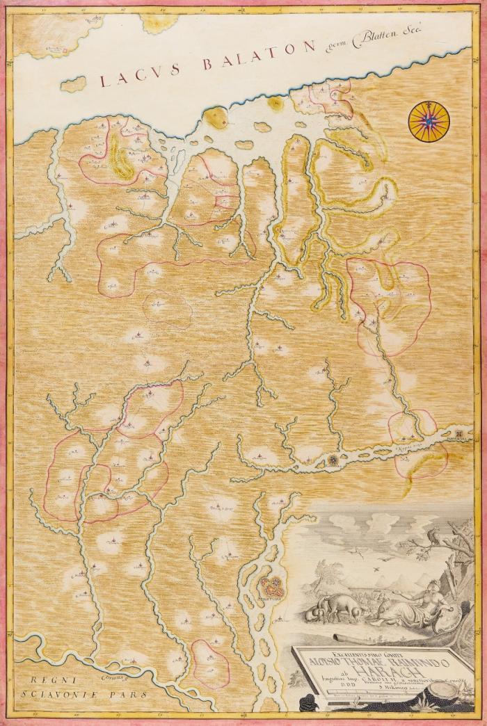 Manuskriptkarte des Komitats Somogy, um 1726. Feder u. Aquarell auf Papier.