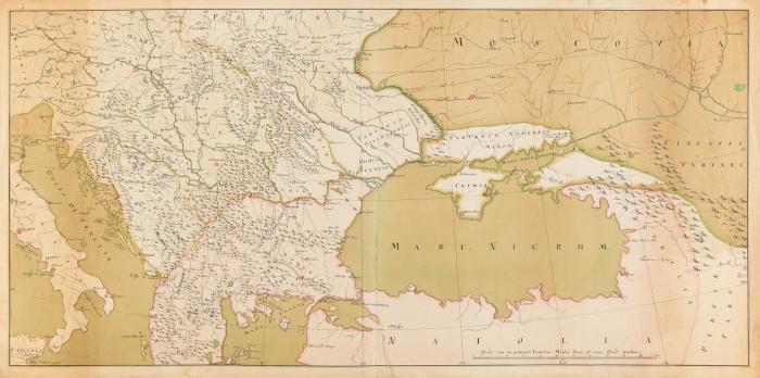 Grenzverlauf zwischen dem Osmanischen Reich und den europäischen Staaten. Manuskriptkarte, zwischen 1718 und 1739. Anonym, ohne Titel.
