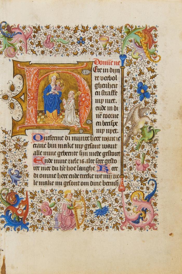 Stundenbuch. - Einzelblatt aus Getijdenboek nach Geert Grote mit historisierter Initiale und Bordürenschmuck. Westliche Niederlande, 2. Hälfte des 15. Jhs.