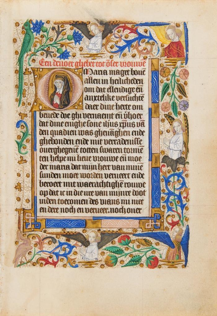 Stundenbuch. - Einzelblatt aus Getijdenboek mit historisierter Initiale und Bordürenschmuck. Westliche Niederlande, 2. Hälfte des 15. Jhs.