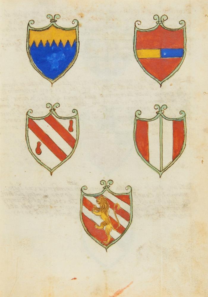 Venedig. - Wappenbuch der venezianischen Patrizierfamilien. Italienische Handschrift auf Papier mit 138 Wappenmalereien, um 1555.