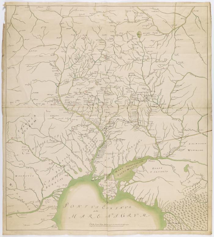Das Dnjepr- und Don-Gebiet und das nördliche Schwarze Meer. Manuskriptkarte vor 1739.