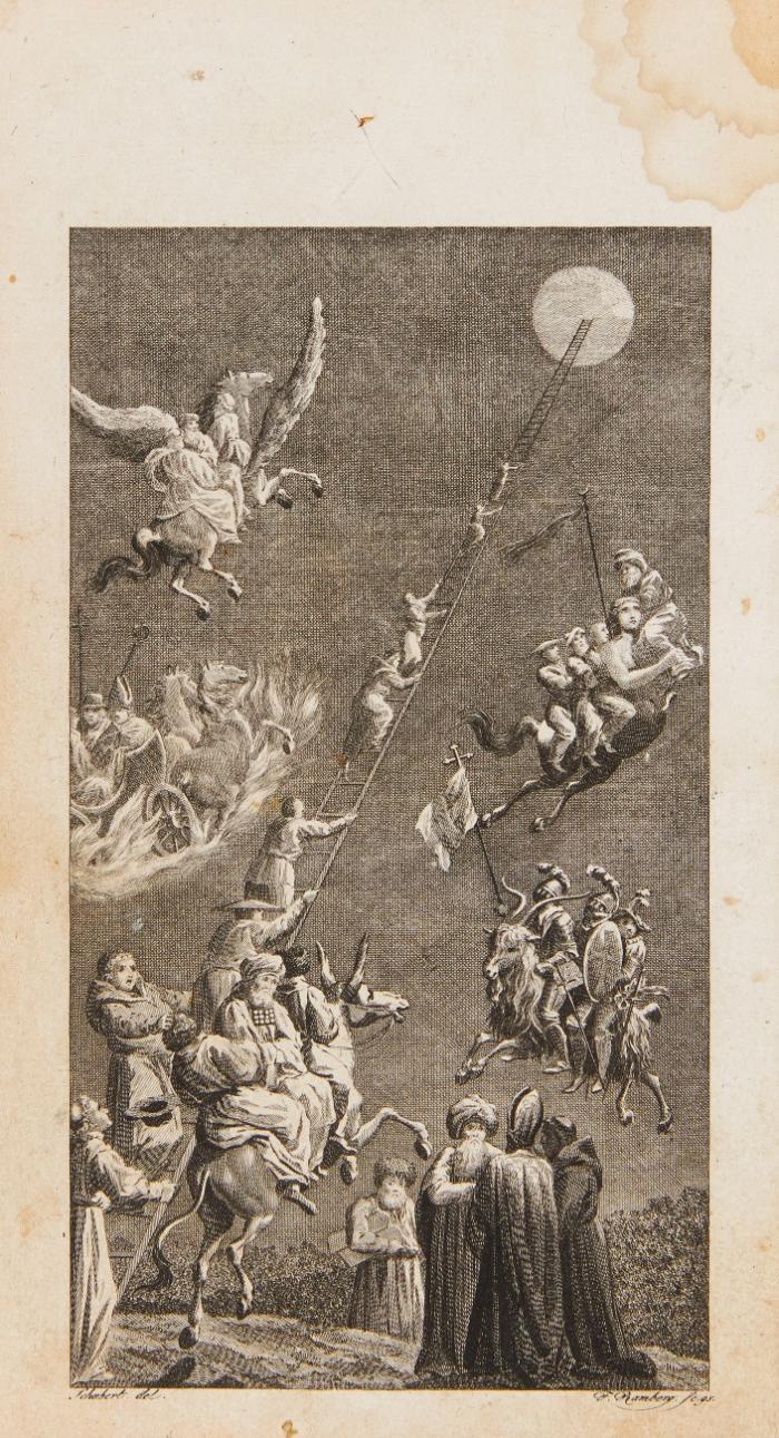 Fürstbürger Phosphorus oder die Allerweltspfaffenharlekinade.Eine komische Geschichte aus der Sphäre des Monds.  Mit gest. Frontispiz und Titelvign. von Ramberg nach Schubert.