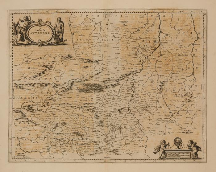 Frankreich. – Auvergne. Le Duche de Auvergne / Bourgogne. Gouvernement General du Duché de Bourgogne, Comté de Bresse ...  / Provence. Comté et Gouvernement de Provence.
3 Kupferstichkarten bei J. Janssonius, Ausgabe mit deutschem Text 1644-58.
 Plattengröße 38,5 - 43 x 49,5  - 54,5 cm, Blattgröße je 50 x 59 cm.