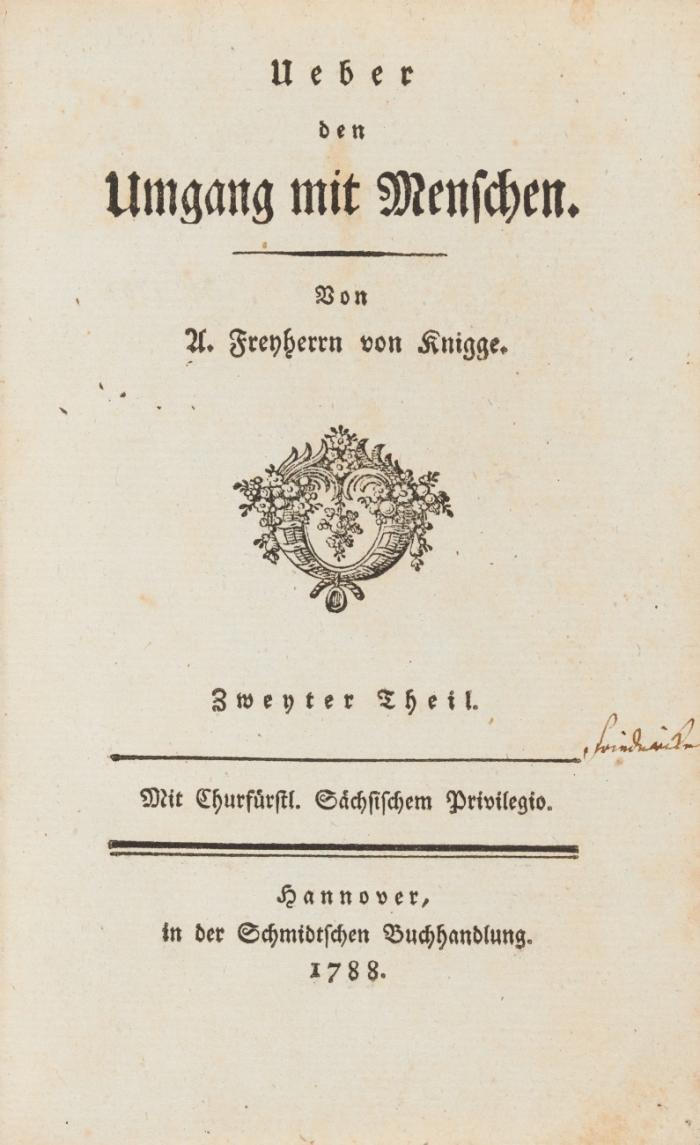 Ueber den Umgang mit Menschen. In zwey Theilen. 2 Bde.
