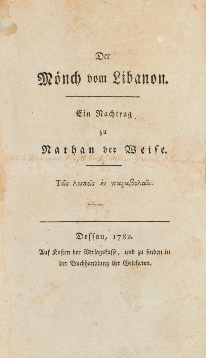 Der Mönch vom Libanon. Ein Nachtrag zu Nathan der Weise.