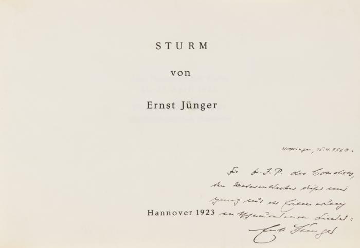 Sturm. [Erzählung (in Fortsetzungen) aus dem 1. Weltkrieg]. Aus: Hannoverscher Kurier 11.-27. April 1923. Privatdruck v. Hans Peter des Coudres nach Photokopie des Ex. der Stadtbibliothek Hannover.