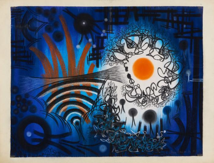 OHNE TITEL (KOMPOSITION IN BLAU, SCHWARZ UND ORANGE)