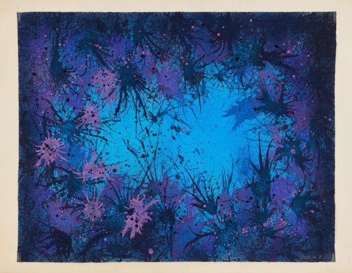 OHNE TITEL (KOMPOSITION IN BLAU, VIOLETT, ROSA UND SCHWARZ)