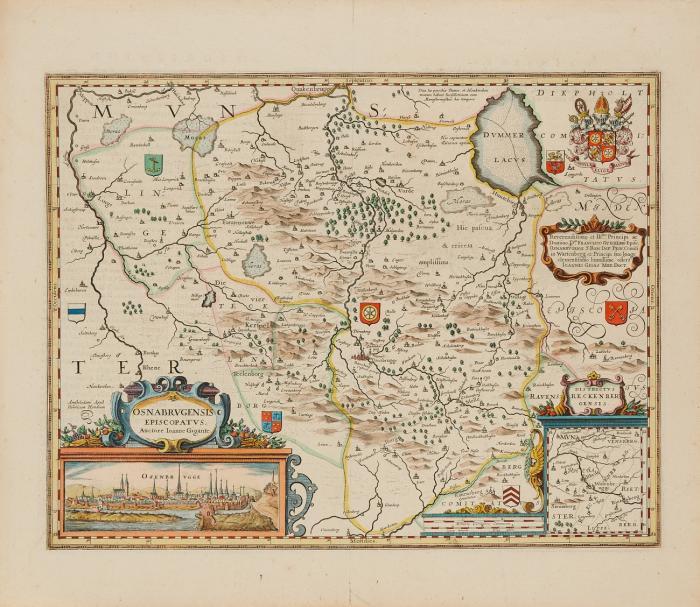 Osnabrück. Osnabrugensis Episcopatus, mit kleiner Ansicht von Osnabrück und kleiner Teilkarte von Reckenberg.
