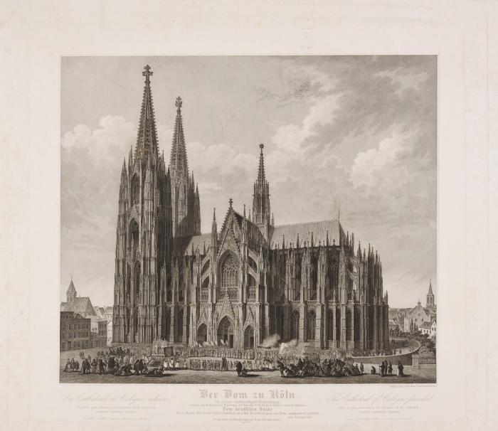 Köln. - Der Dom zu Köln in seiner zukünftigen Vollendung, nach dem, vom Dombaumeister, Regierungs- und Baurathe Ernst Friedrich Zwirner ergänzten Bauplane. (Ansicht vollendet von Süden).