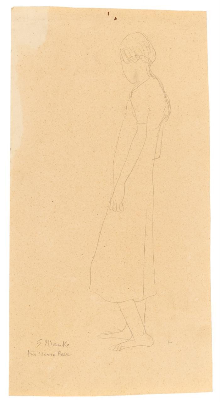 WEIBLICHE FIGUR IM KLEID IN HALBER RÜCKENANSICHT (BEIDSEITIG)
