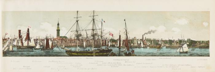 Hamburg. - Panorama des rechten Elbufers von Neumühlen bis zum Grasbrook.