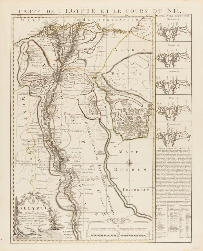Ägypten. Carte de l'Egypte de la Nubie de l'Abissinie, mit Libyen und der arabischen Halbinsel / Carte de l'Egypte et le Cours du Nil, mit ausführlicher Legende und antikenTeilkarten des Deltas.