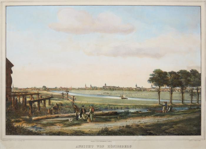 Königsberg. - Ansicht von Königsberg, mit der Pregel und Figurenstaffage im Vordergrund.