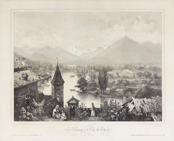 Thuner See. - Le Niesen & le Lac de Thun. Vue prise de la terrasse de l'eglise. 1827.