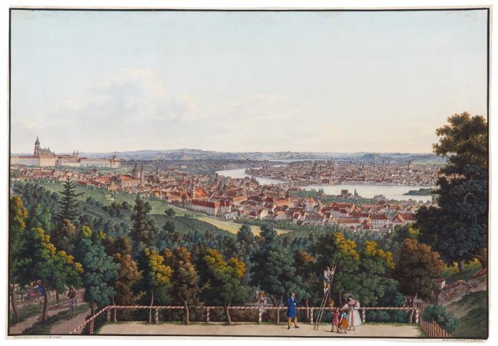 Prag. - Hauptansicht von Prag aus der Hasenburg; von Südwest. (1835).