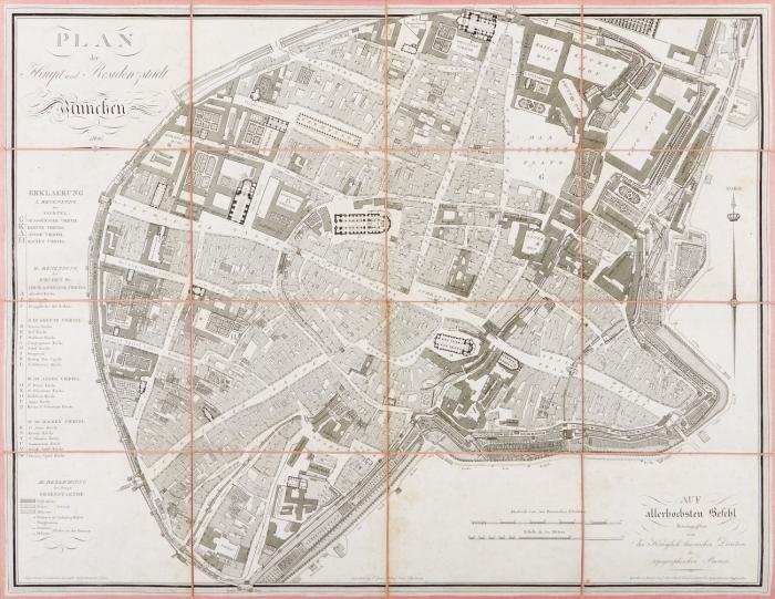 MÜNCHEN. - Plan der Haupt und Residenzstadt München. 1806, Grundrißplan der Altstadt, mit Legende der Sehenswürdigkeiten.