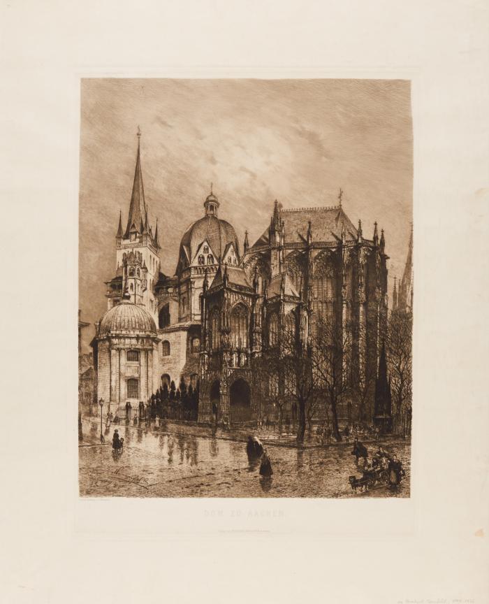 Aachen. - Dom zu Aachen, Ansicht des Aachener Doms mit Vorplatz.