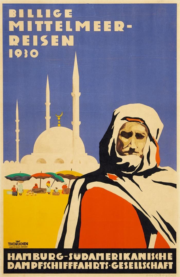 Reiseplakat. Billige Mittelmeer-Reise - Hamburg-Südamerikanische Dampfschifffahrts-Gesellschaft.