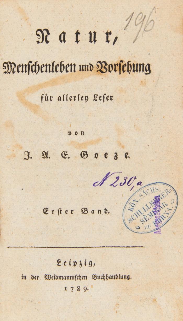 Natur, Menschenleben und Vorsehung für allerley Leser. 6 Bde.