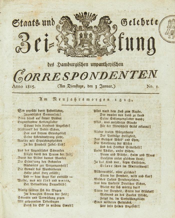 Staats- und Gelehrte Zeitung des Hamburgischen unpartheyischen Correspondenten. 10 Jge. in 10 Bdn.