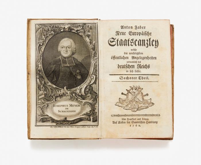 Europäische Staats-Cantzley ... (ab, 72. Teil:)  darinnen zum Behuf der neuesten politischen- Kirchen- und Reichshistorie, was sowohl in Religions-Angelegenheiten merckwürdiges vorgefallen als in Staats- und Reichs-Geschäfften vor kurztem abgehandelt worden und zum Vorschein gekommen ist, in richtiger Ordnung vorgetragen und ohnparteyisch mitgetheilet wird von Anton Faber. Tle. 1-86 und 1.-7. Haupt-Register
