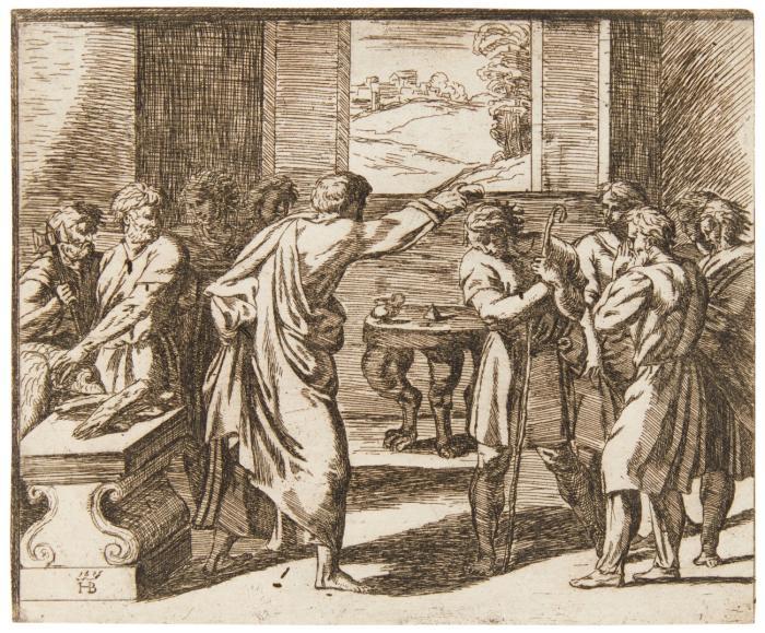 Abimelech beobachtet, wie Isaak Rebekka umarmt. / Samuel salbt David.