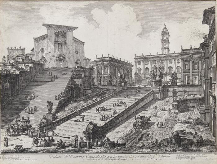 Veduta del Romano Campidoglio con Scalinata che va' alla Chiesa d'Araceli (Blick auf das Kapitol und die Treppe von Santa Maria in Aracoeli).