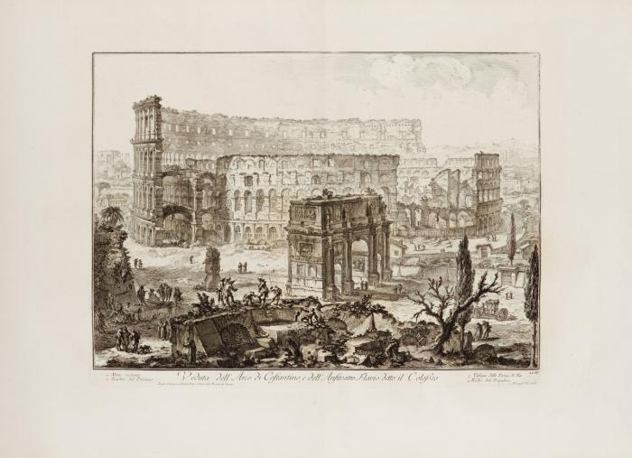 Veduta dell' Arco di Costantino, e dell' Anfiteatro Flavio detto il Colosseo (Konstantinsbogen mit Kolosseum).