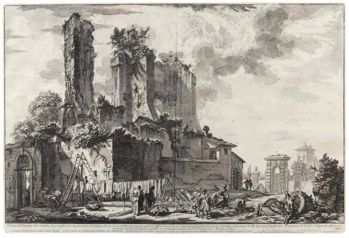 Veduta dell'avanzo del Castello, che prendendo una porzione dell'Acqua Giulia dal Condotto principale (Die Ruinen des Castello Acqua Giulia).