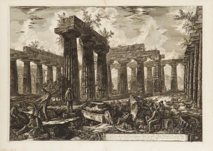 Autre Vue interieure des restes du Collège supposé des Anfictions (Paestum, Innenansicht der Überreste des sogenannten College des Anfictions).