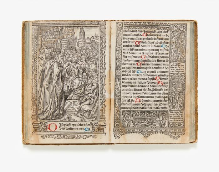 Livre d'heures. - Heures a lusaige de Ro(m)me nouellement imprimees/ esquelles a plusieurs belles hystoires de la bible/ auec les figures de lapocalipse/ la da(n)ce macabre/ (et) plusieurs autres.