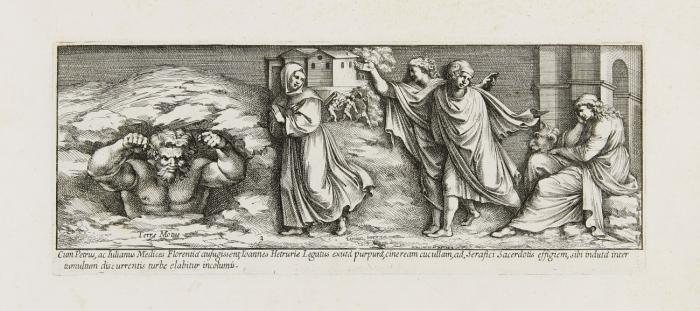 2 Kupferstichwerke über Raffaels Basreliefs in 1 Bd.: (1) Serenissimo Principi Leopoldo Medices Leonis X admirandae virtutis Imagines ab Hetruriae legatione ad Pontificatum à Raphaele Urbinate, ad uiuum, et ad miraculum expressas ...
(2) D. Nicolao Simonellio picturae omniumq[ue] bonarum artium cultori eximio.