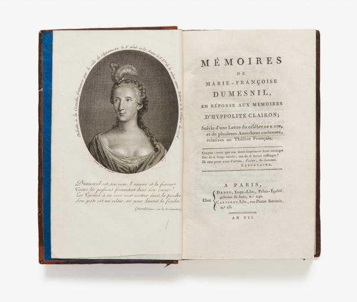 Mémoires de Marie-Françoise Dumesnil, en réponse aux mémoires D'Hyppolite Clairon; Suivis d'une Lettre du célèbre Le Kain, et de plusieures Anecdotes curieuses, relatives au Théatre Francais.