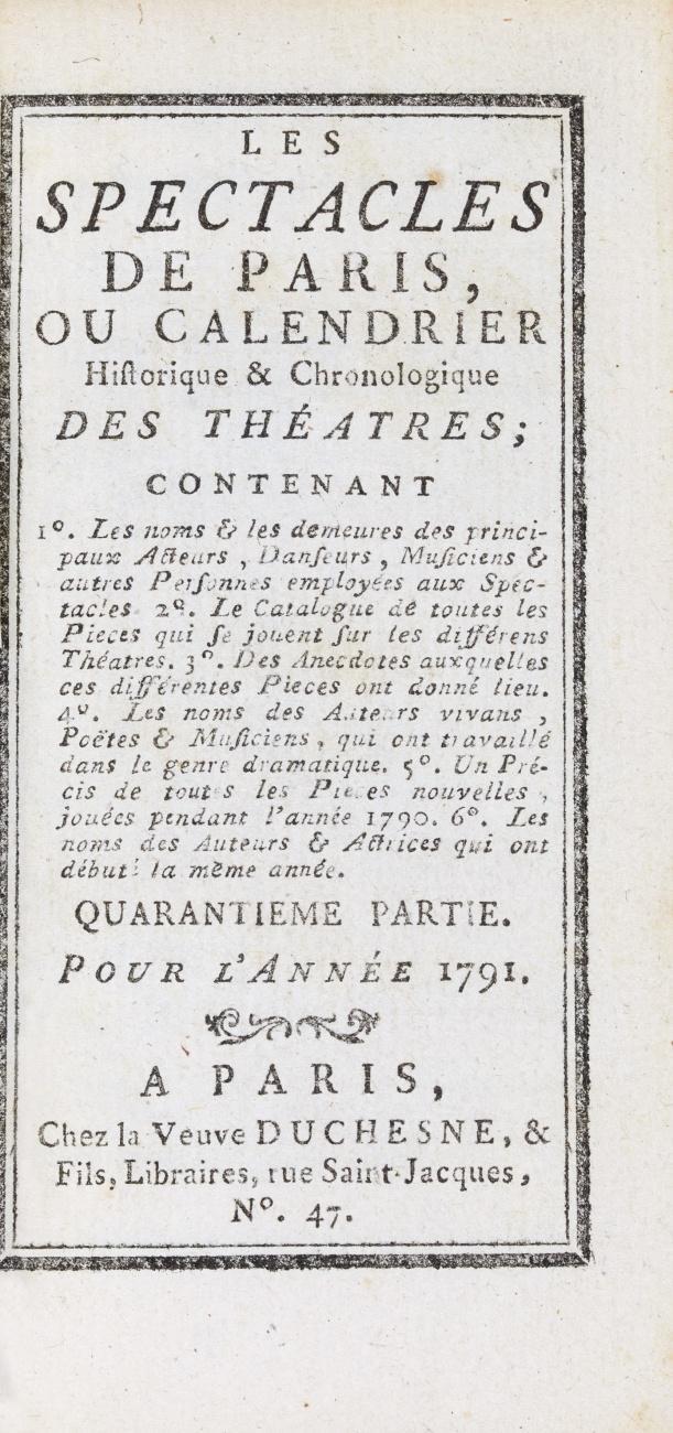 Les Spectacles de Paris, ou Calendrier Historique & Chronologique des Théâtres. 3 Bde.