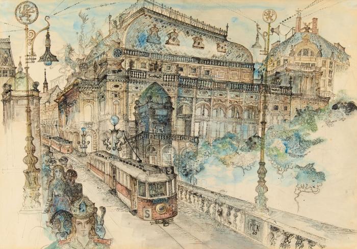 NATIONALTHEATER ZU PRAG MIT BRÜCKE DES 1. MAI