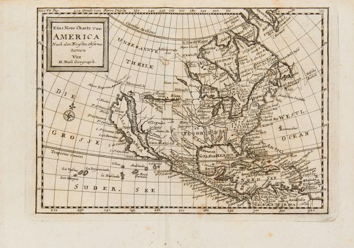 Das Britische Reich in America worinnen enthalten die Geschichte der Entdeckung, der Aufrichtung, des Anwachses und Zustandes der englischen Colonien auf dem festen Lande und den Insuln von America. ... Mit Land-Charten des berühmten Hn. Molls versehen, und nach der neuesten Herausgebung von 1741. aus dem Englischen ins Teutsche übersetzet von Theodor Arnold. 2 Teile in 1 Bd.