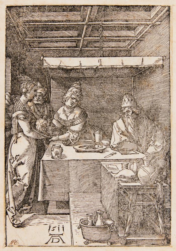 Die Herodias empfängt das Haupt des Johannes.