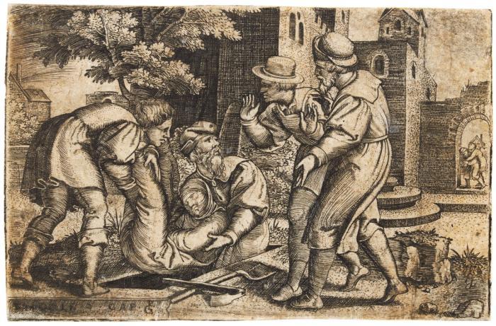 Tobit, der eines der Kinder Israels begräbt.