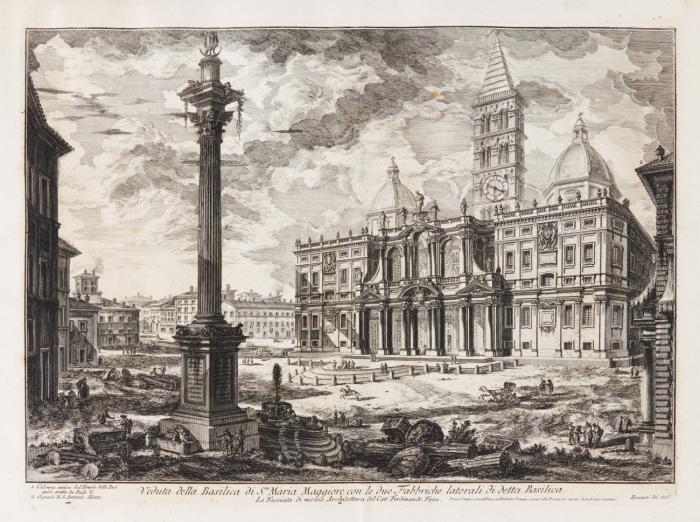 Veduta della Basilica di S.ta Maria Maggiore con le due Fabbriche laterali di detta Basilica. (Maria Maggiore mit Vorplatz und Säule).