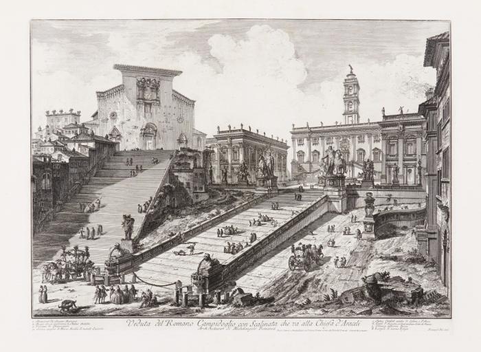 Veduta del Romano Campidoglio con Scalinata che va' alla Chiesa d'Araceli (Kapitolshügel mit der Treppe zu S. Maria in Aracoeli).